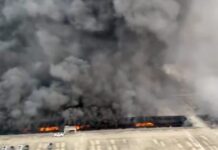 Incêndio atinge garagem de veículos da BYD em Shenzhen, na China Na imagem, incêndio na garagem da BYD, na China, nesta 3ª feira (14.abr)