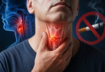 estudo alerta para o tabagismo pessoa segurando a garganta
