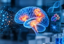 Estudo da UFPR mapeia perfis do Alzheimer Imagem de um cérebro em laboratório, com pesquisadores analisando dados em telas.