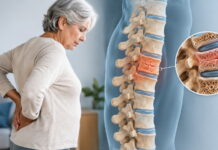 Osteoporose pode provocar perda de altura e fraturas silenciosas idosa com dor na coluna