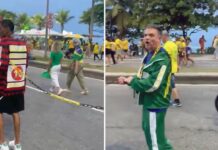 Polícia vai investigar vídeo em que homem negro aparece acorrentado em ato pró-Flávio Polícia vai investigar vídeo em que homem negro aparece acorrentado em ato pró-Flávio